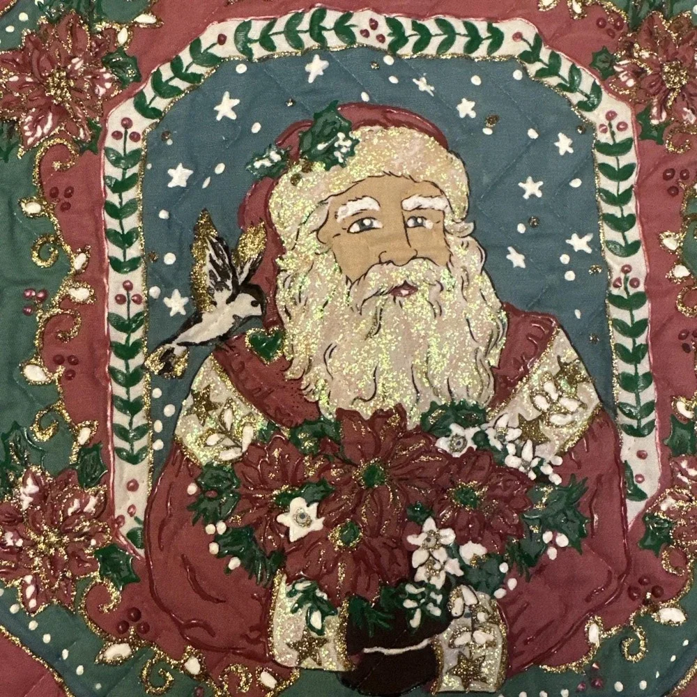 Set Of Green Vintage‎ Canon Queen Pillowcases With Quilted Santa St. Nicholas